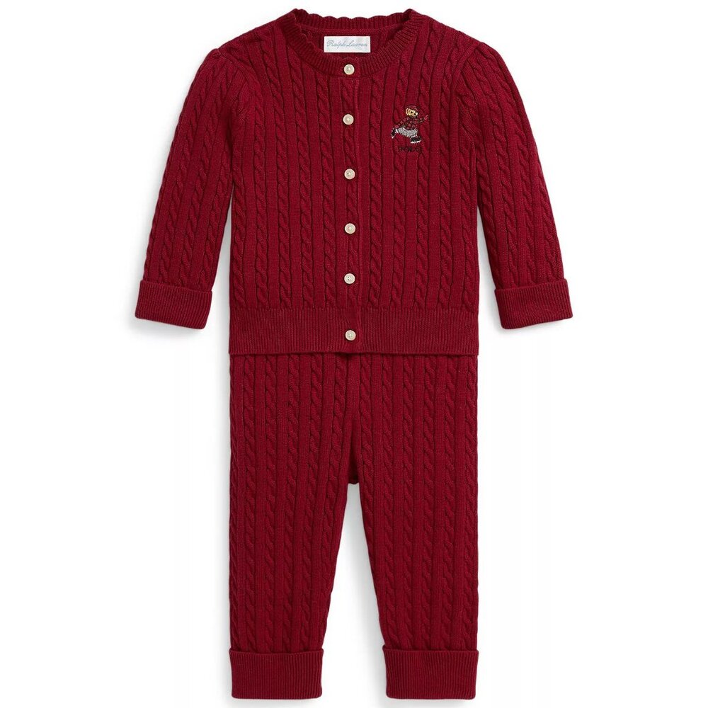 1 Ralph Lauren Baby Girls' Cardigan & Pants 2-Piece Set 100% cotton 9 mos NWT